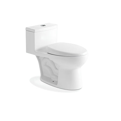 Ceramic one-piece toilet with dual-flush button and elongated bowl — SANIKB 2021