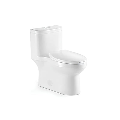Ceramic one-piece toilet with dual-flush button and elongated bowl — SANIKB 2023