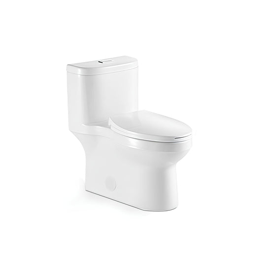 Ceramic one-piece toilet with dual-flush button and elongated bowl — SANIKB 2023