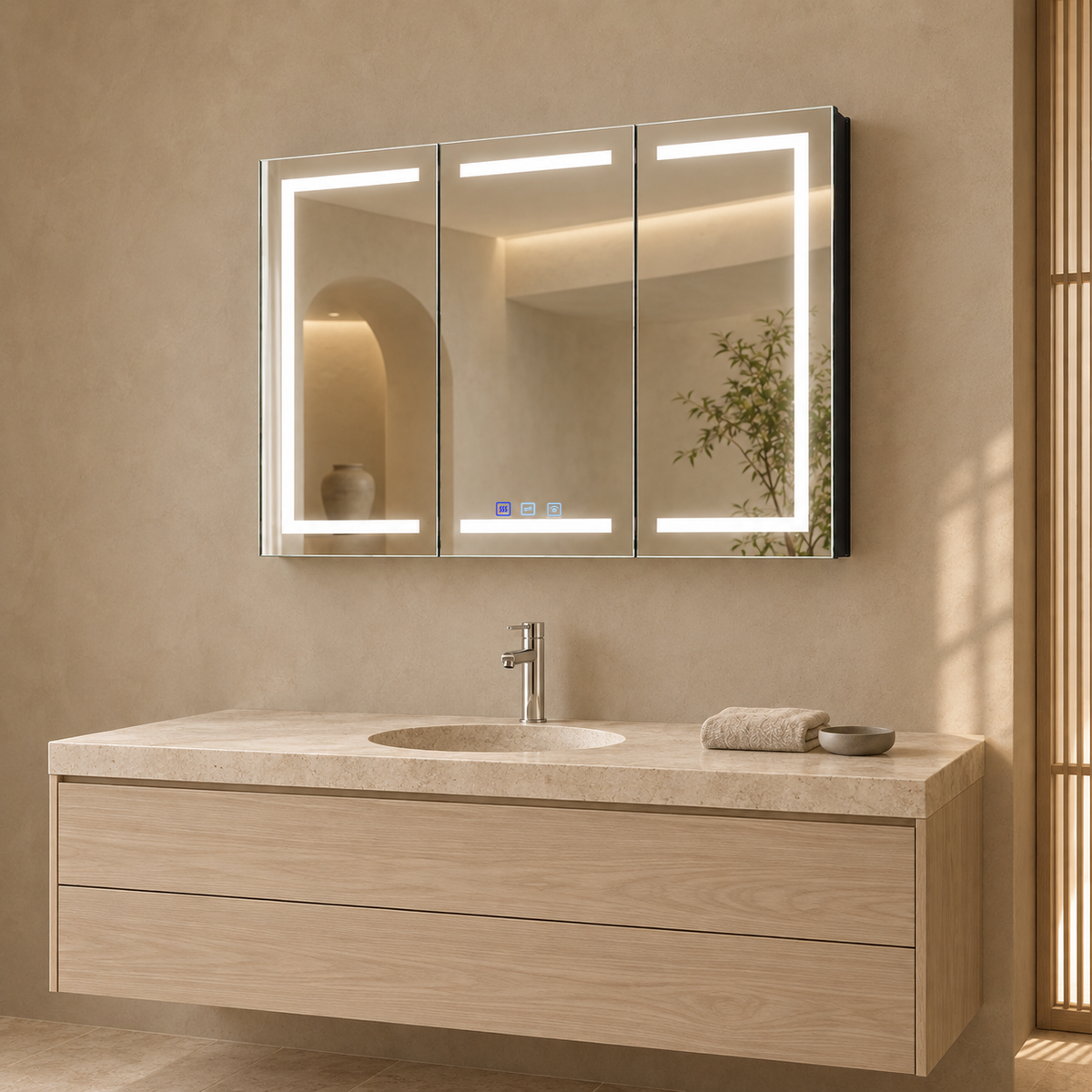 SANIKB KSJG-4028 LED mirror cabinet in an alternate bathroom scene