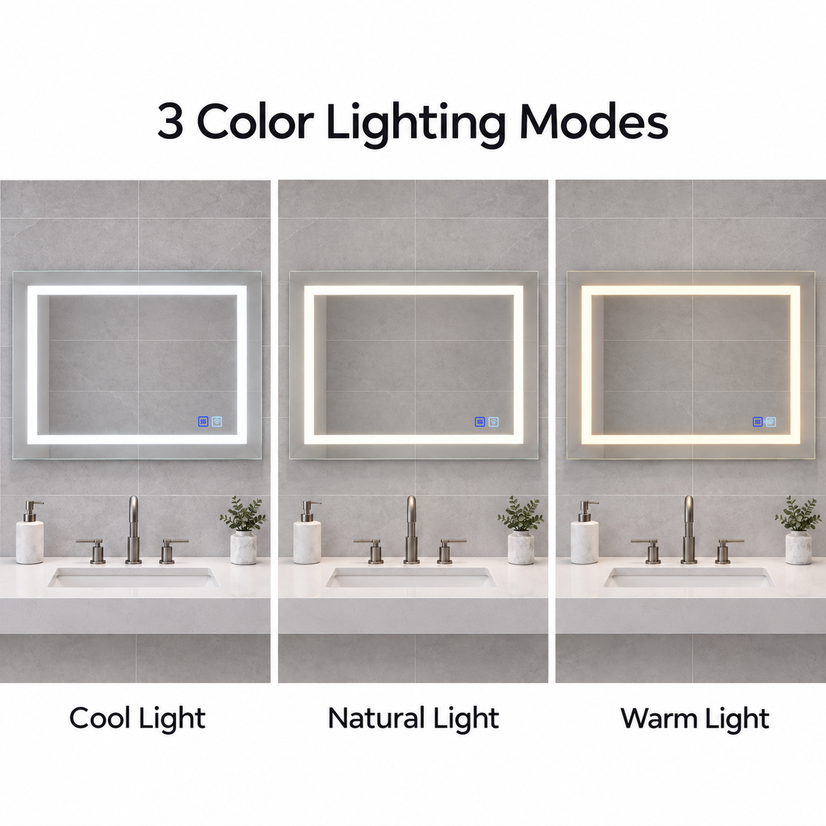 SANIKB CLP-2432D LED mirror with warm, natural and cool lighting modes