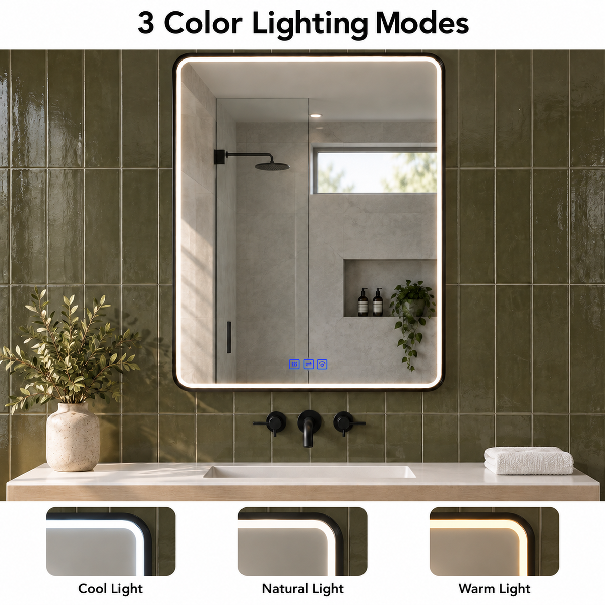SANIKB CLP-2436C LED mirror with warm, natural and cool lighting modes