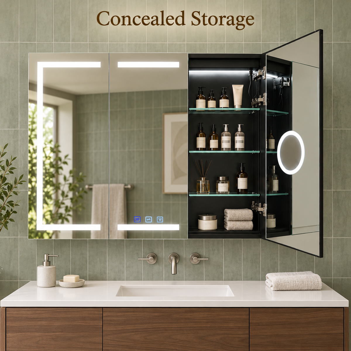 SANIKB KSJG-4028 LED mirror cabinet with concealed storage