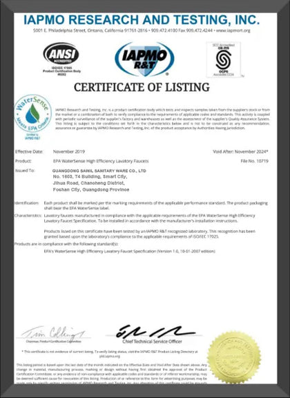 IAPMO cUPC certificate
