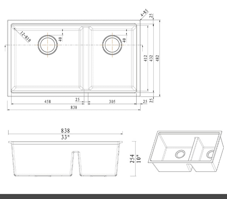 Quartz Farmhouse Sink with Apron Front – Double Bowl Kitchen Sink | Model SN8448D