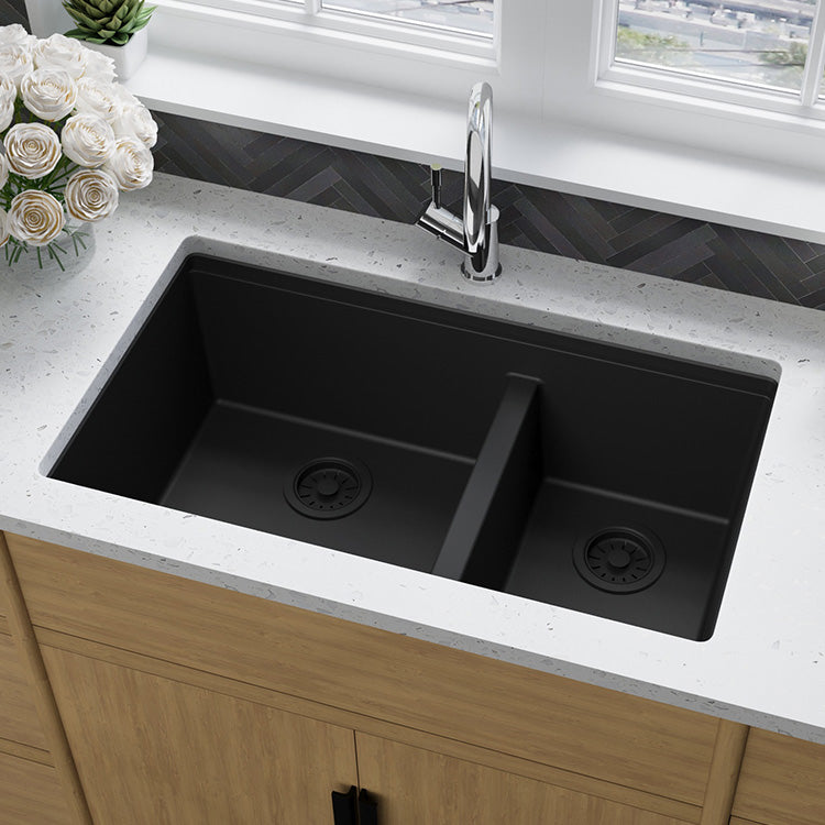 Quartz Farmhouse Sink with Apron Front – Double Bowl Kitchen Sink | Model SN8448D
