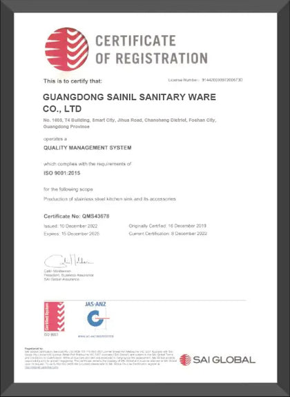 ISO 9001 quality management certificate