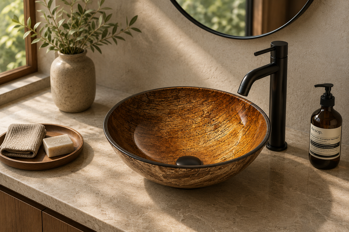 Amber Sunset Glass Vessel Bathroom Sink GL001 — SANIKB