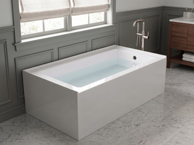 60x30 acrylic bathtub BTS6030R with right-hand drain installed in a gray paneled bathroom