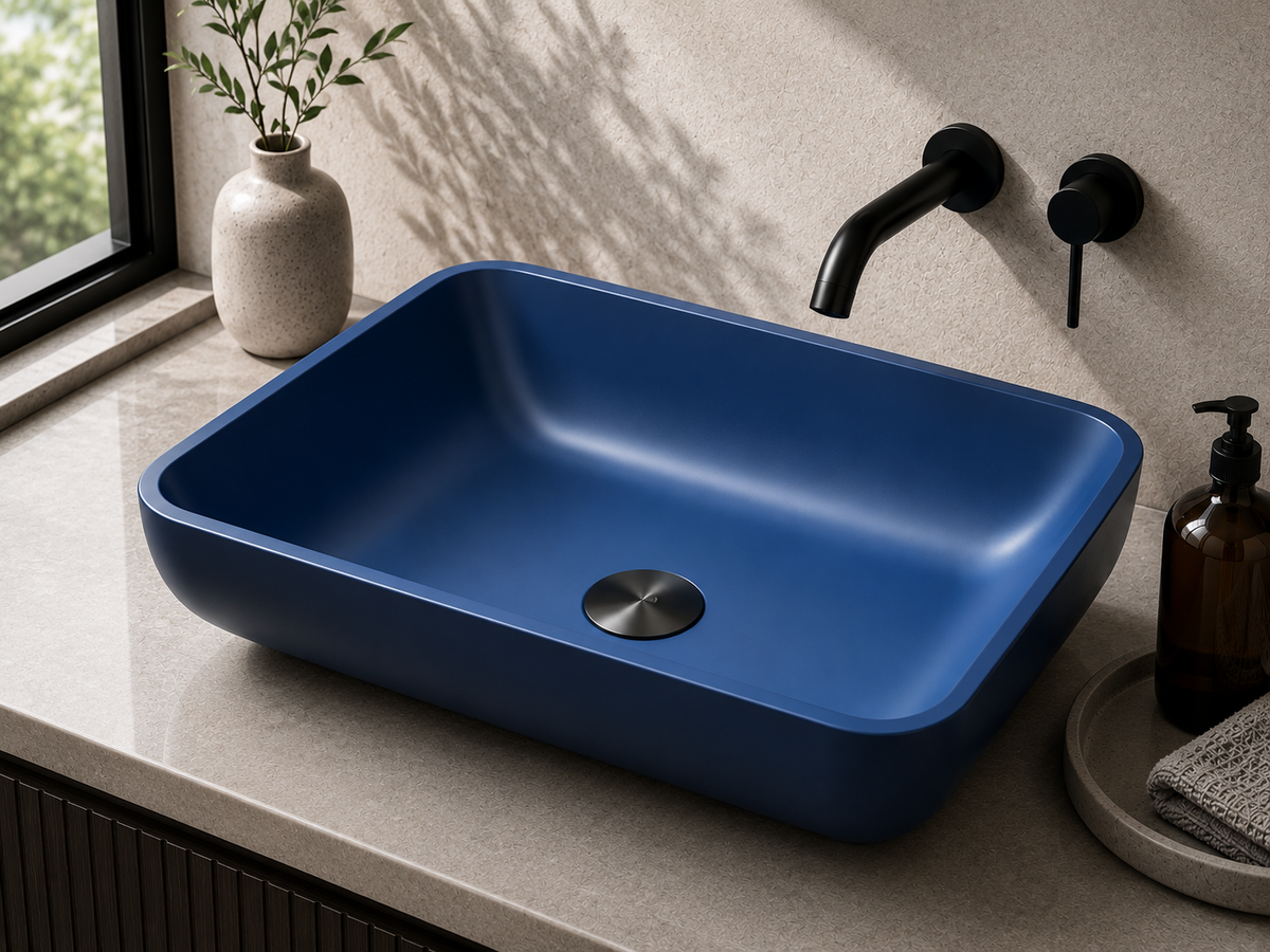 Blue Rectangular Glass Vessel Bathroom Sink GL020 — SANIKB