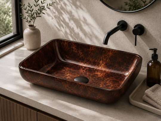 Brown Rectangular Glass Vessel Bathroom Sink GL021 — SANIKB