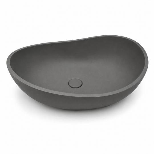 C0003 oval concrete basin sink in LC color with soft curved countertop vessel bowl design for OEM bathroom projects