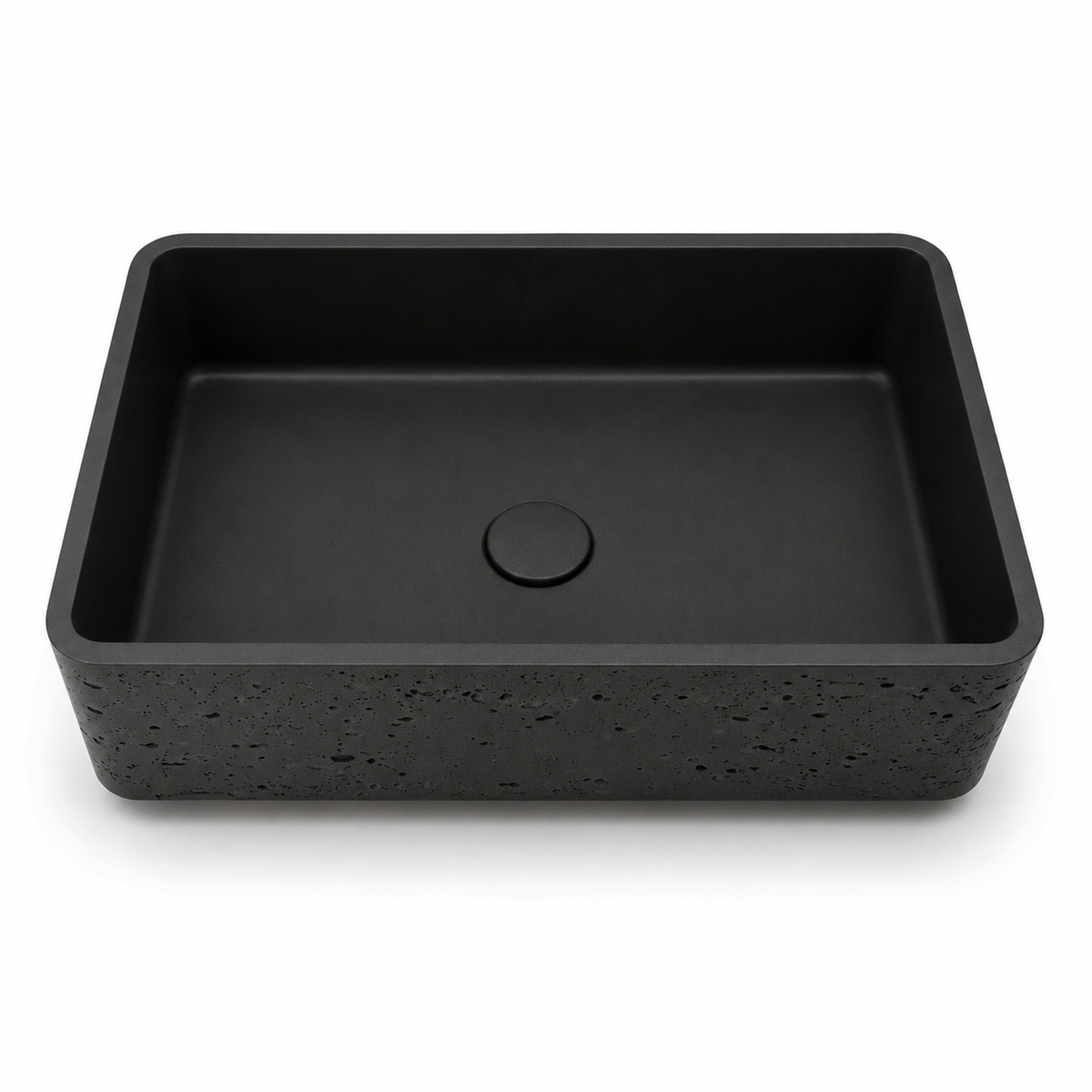 C0021 black rectangular concrete basin with textured exterior and smooth inner bowl for OEM bathroom projects