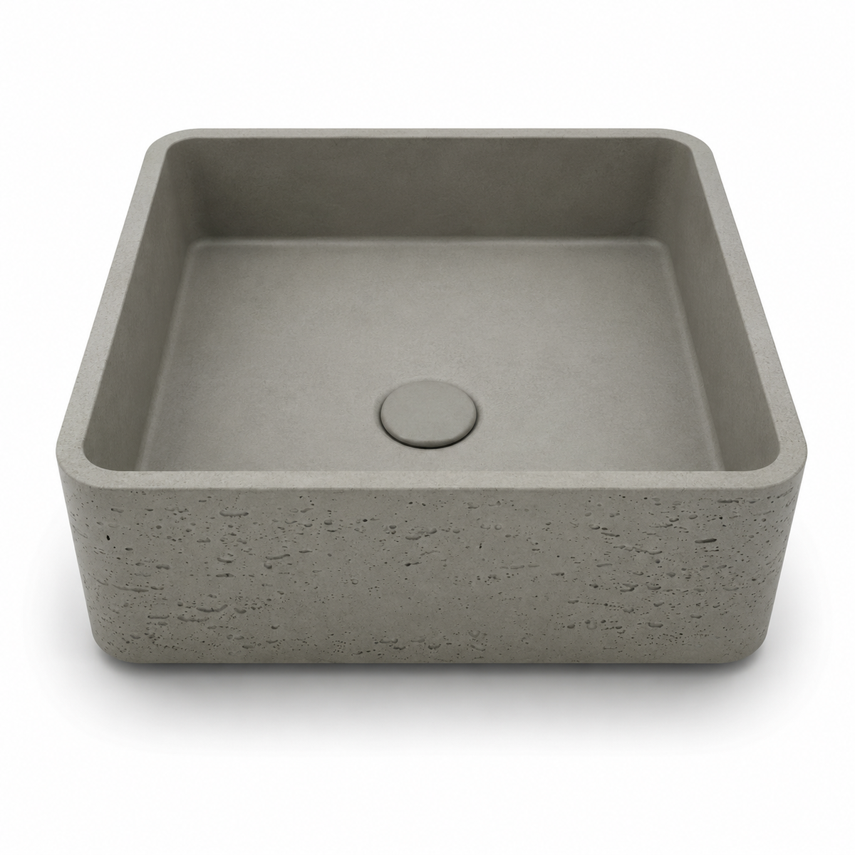 Speckled square concrete basin C0023 in GG color with textured exterior and rounded inner corners for countertop bathroom projects
