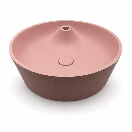C0024 round concrete ramp sink with pink interior and dark exterior for OEM bathroom basin projects