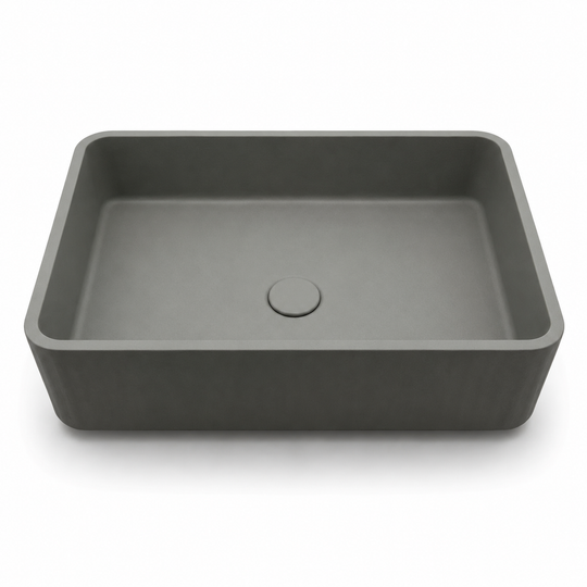 Rectangular concrete vanity basin C0025 in LC cement-look finish with rounded inner corners for countertop bathroom projects