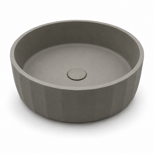 Round concrete sink with vertical texture in CC finish, C0026 countertop vessel basin for B2B bathroom projects