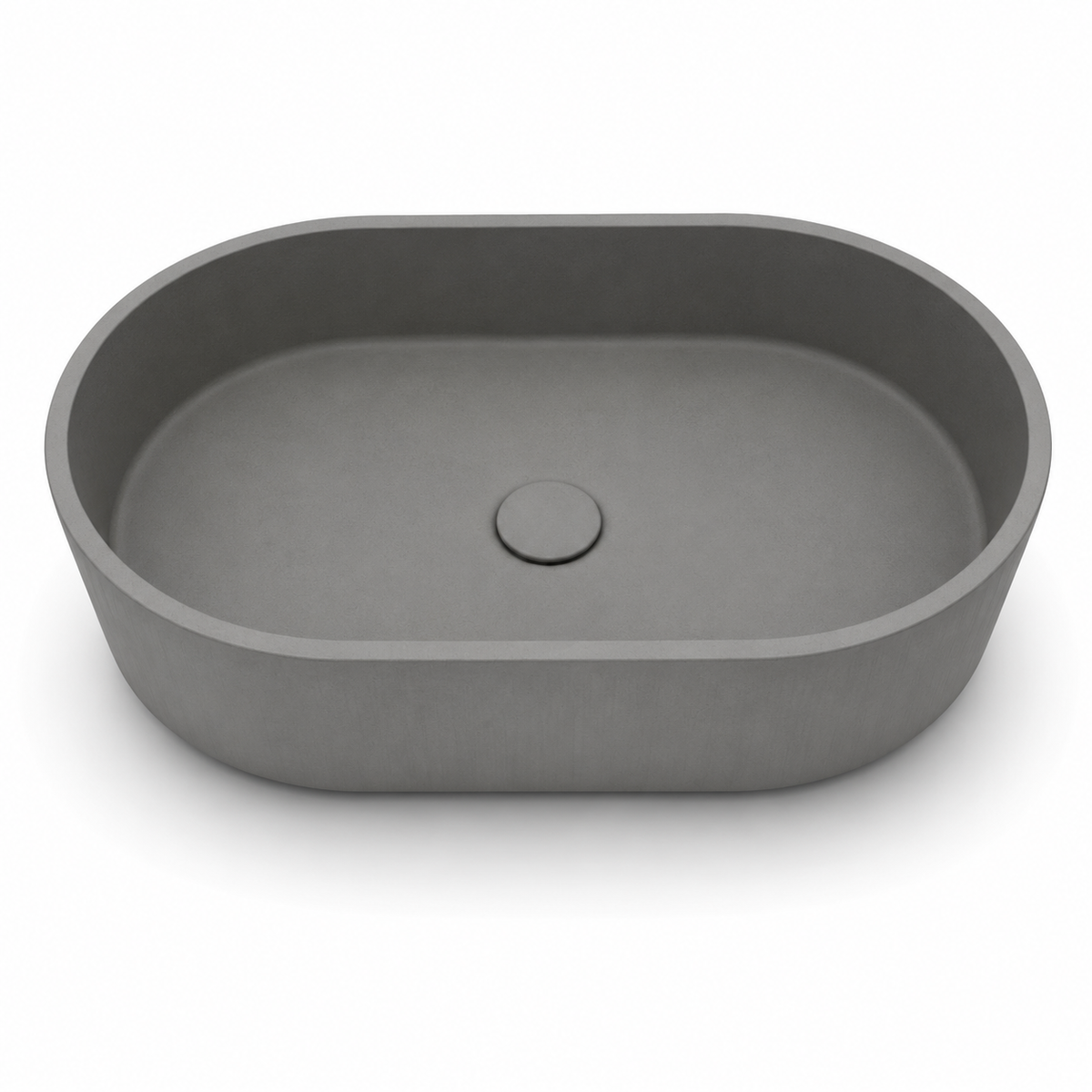 Oval concrete countertop basin C0027 in LC finish with soft rounded edges and centered drain for modern bathroom vanity projects