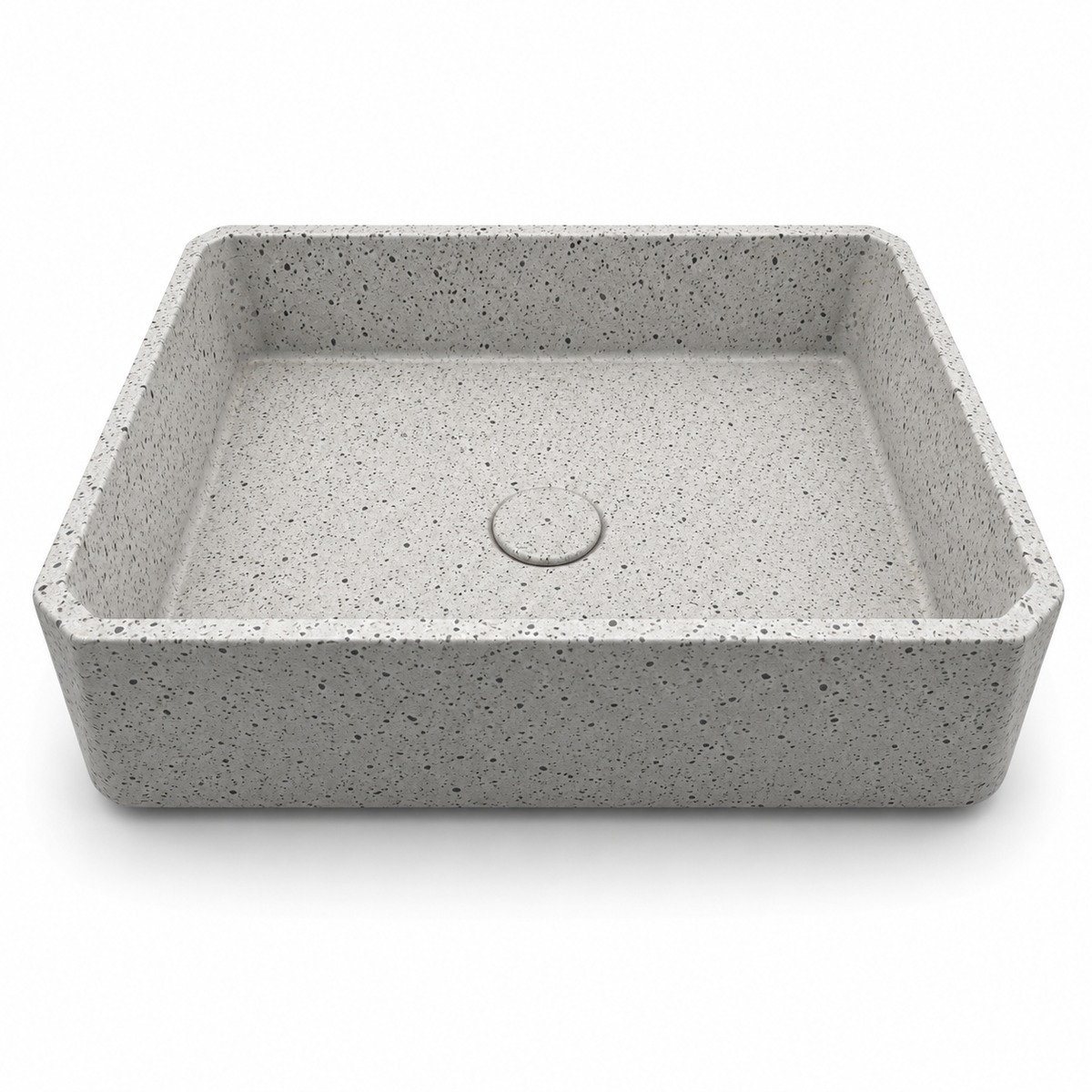 Terrazzo rectangular concrete sink C0028 in WB finish with low profile vessel basin design and centered drain