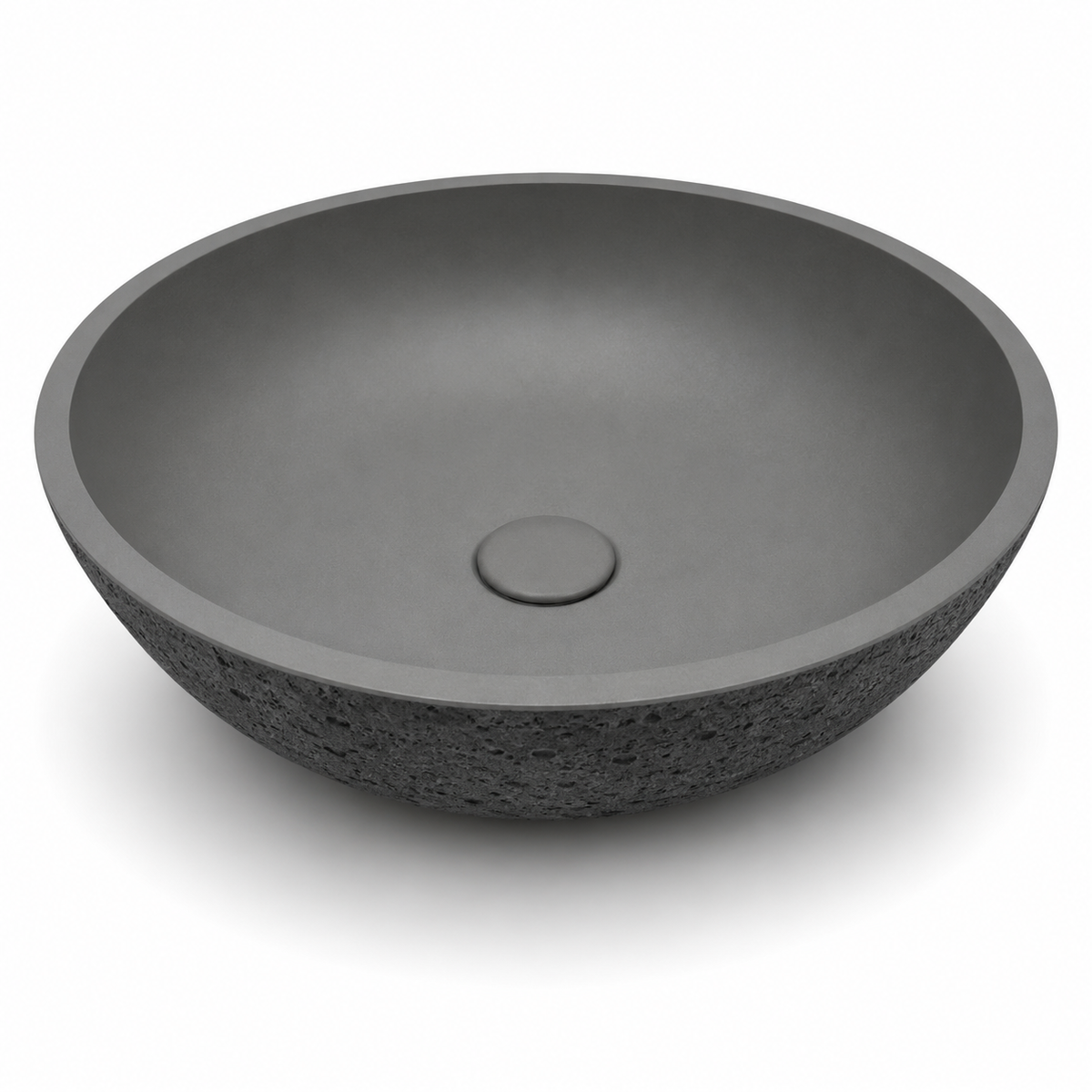 C0033 charcoal round concrete vessel sink with smooth gray interior and textured exterior for B2B bathroom projects