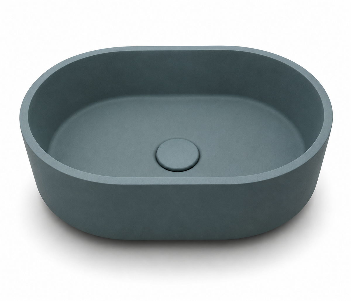Oval concrete bathroom sink C0037 in KG color with soft rounded vessel shape for countertop vanity installation