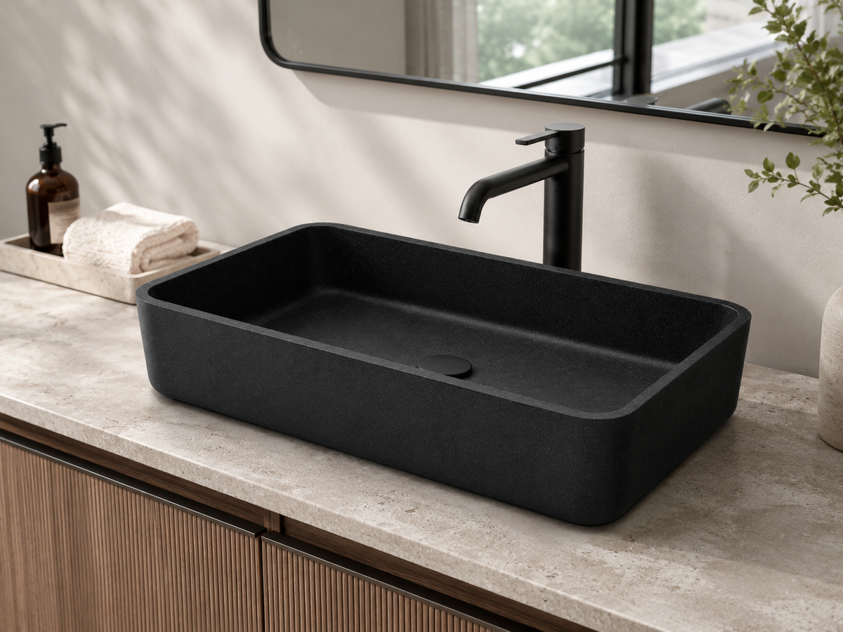 Rectangular Concrete Vessel Sink in Black Finish C0040