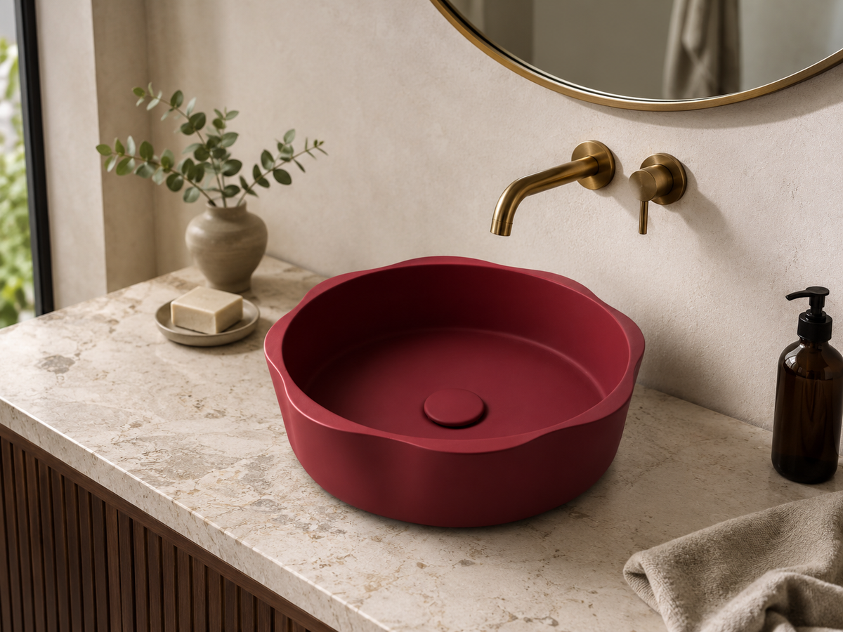 Decorative Round Concrete Basin with Scalloped Rim C0041