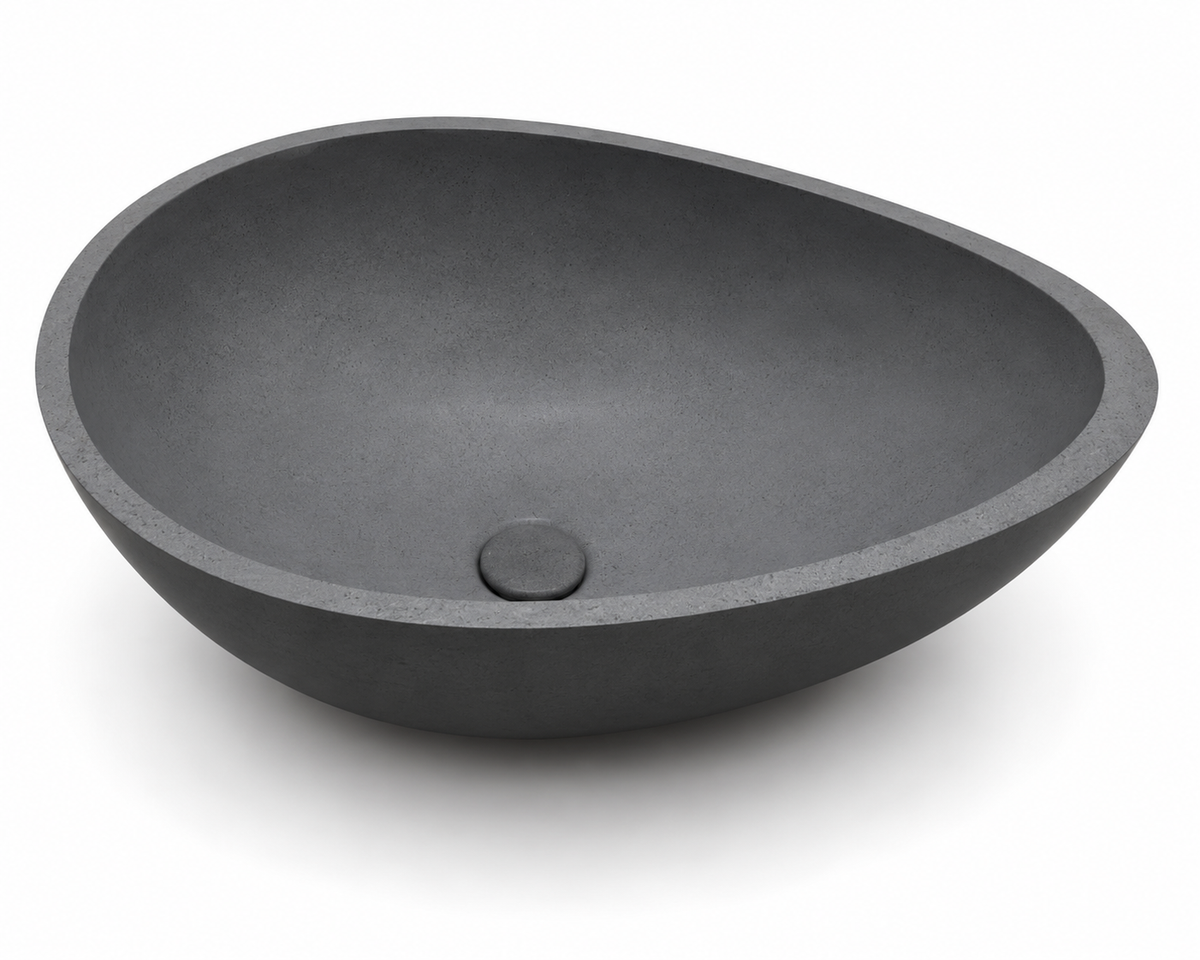 C0059 oval concrete vessel sink in MB finish with organic asymmetrical shape for countertop bathroom vanities