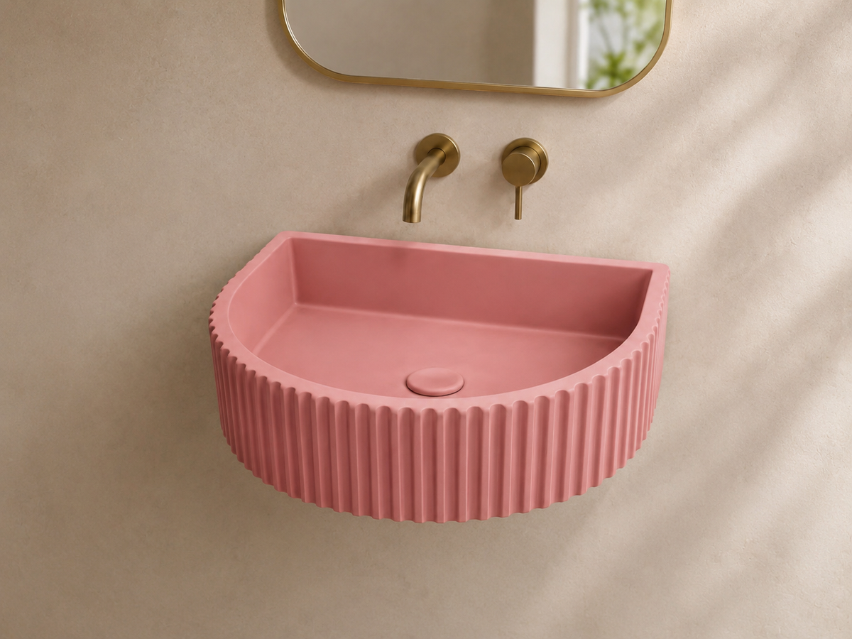 Fluted Half-Moon Concrete Floating Sink C1001