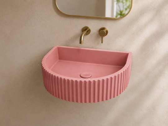 Fluted Half-Moon Concrete Floating Sink C1001