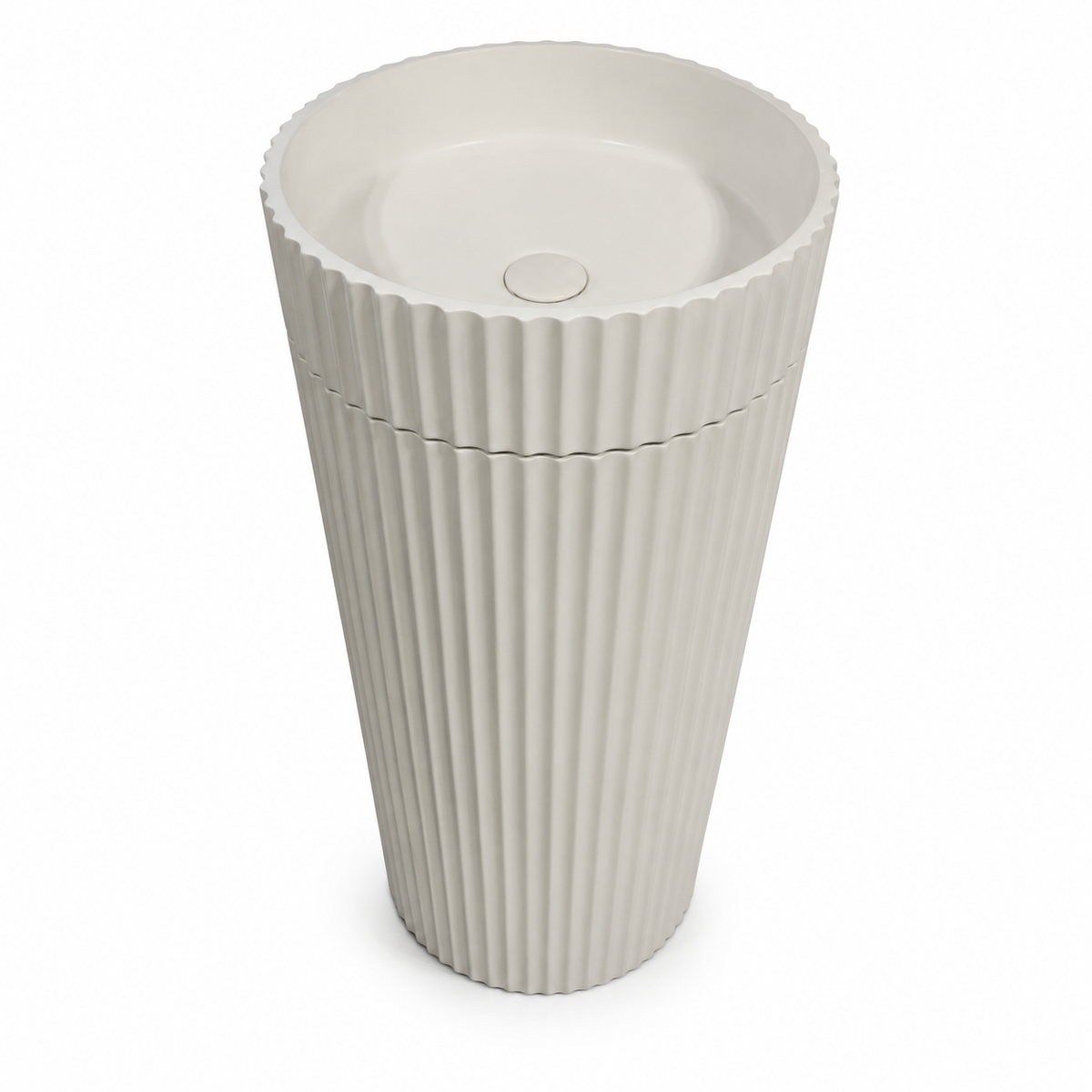 C4005 fluted outdoor concrete pedestal sink in CW finish with round freestanding ribbed body