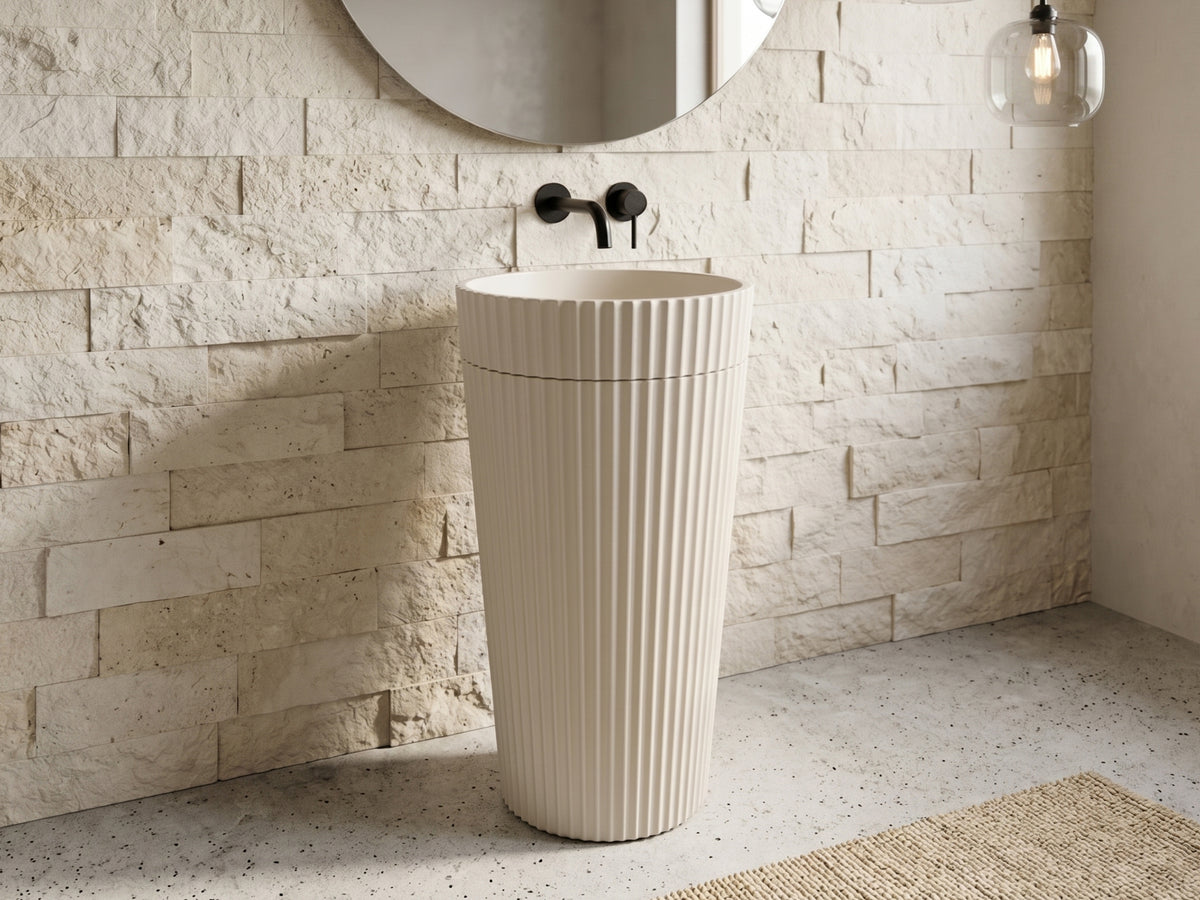 Fluted Outdoor Concrete Pedestal Sink C4005