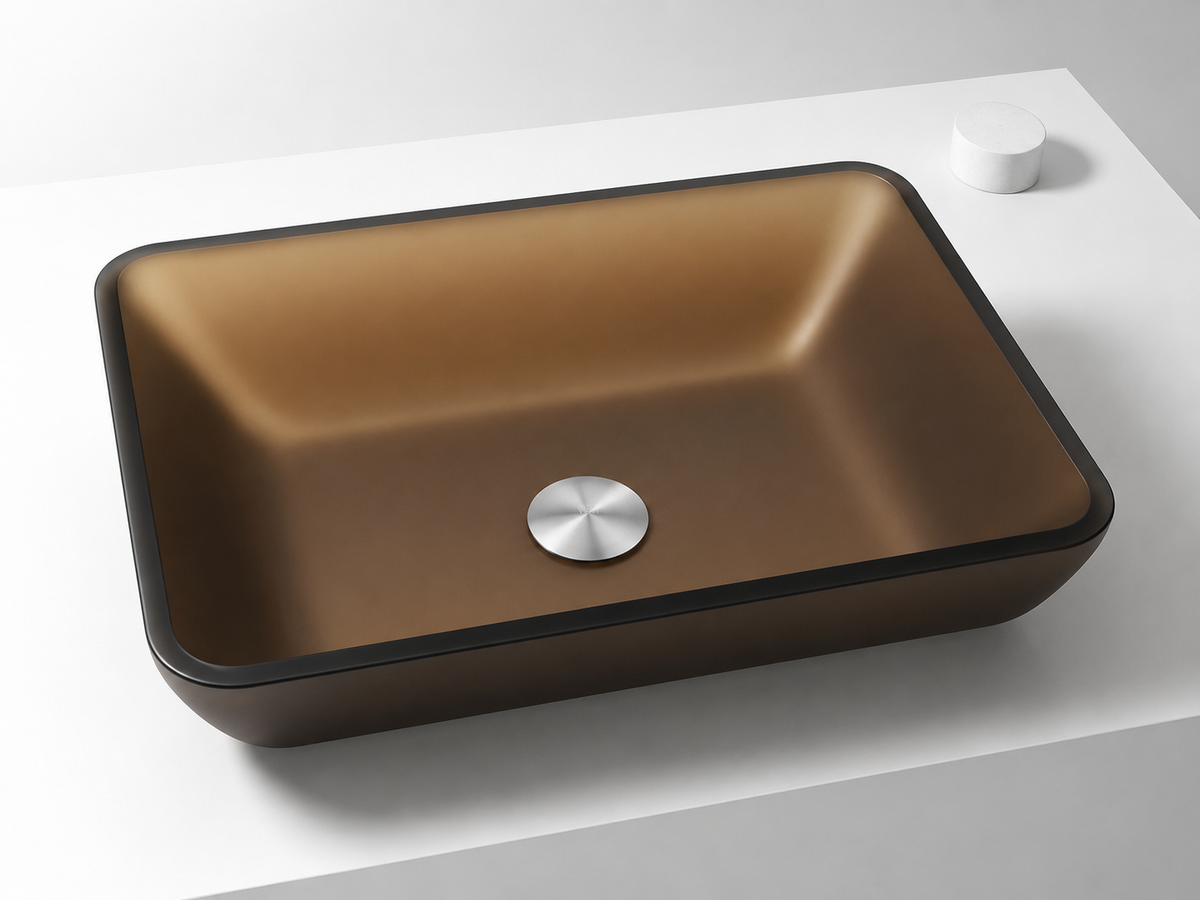 Copper Rectangular Glass Vessel Bathroom Sink GL019 — SANIKB