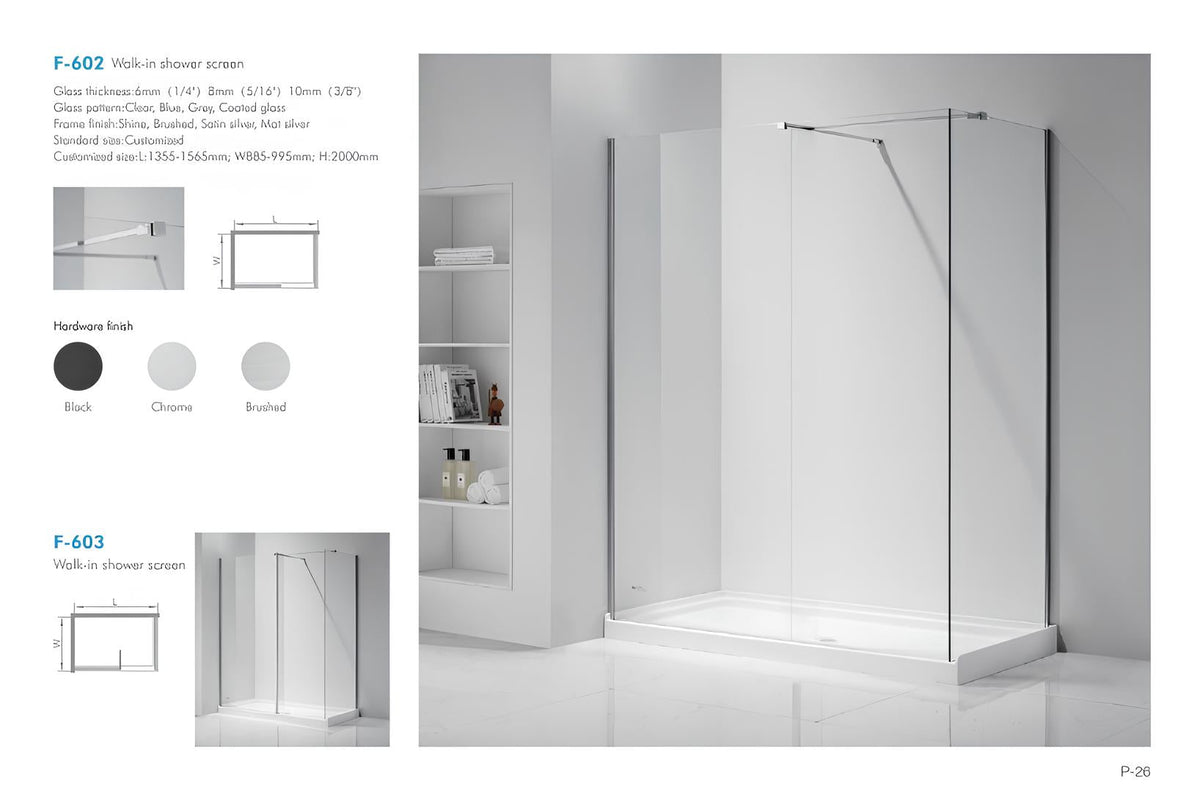 SANIKB F-602 Black Framed Walk-in Shower Screen