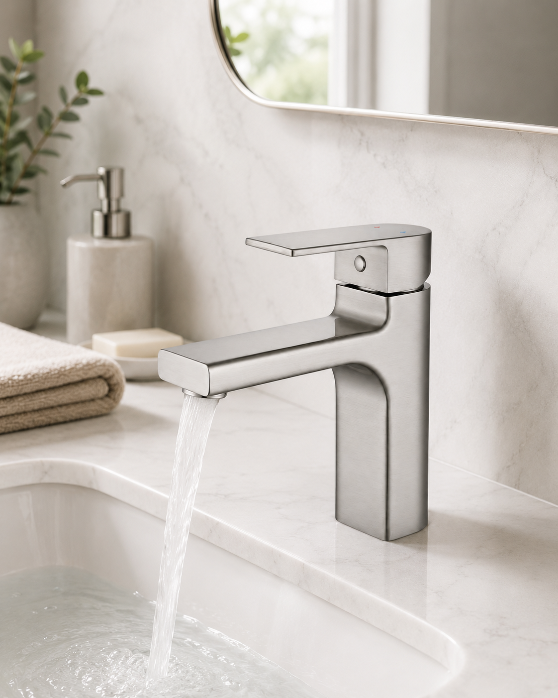 SANIKB F316001 brass faucet shown installed in a styled bathroom — lifestyle scene.