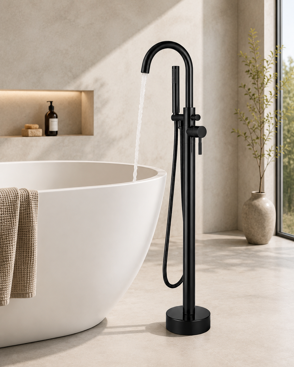 SANIKB F323004 brass faucet shown installed in a styled bathroom — lifestyle scene.