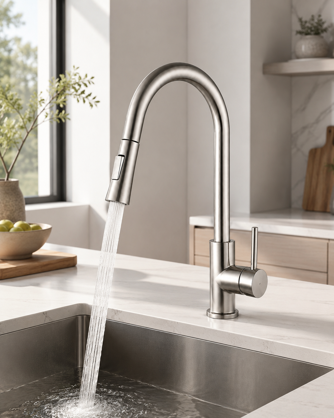 SANIKB F372302 brass faucet shown installed in a styled bathroom — lifestyle scene.