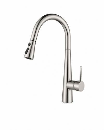 19-inch pull-down kitchen faucet, brass body, high-arc gooseneck spout with pull-down spray head — SANIKB F372602