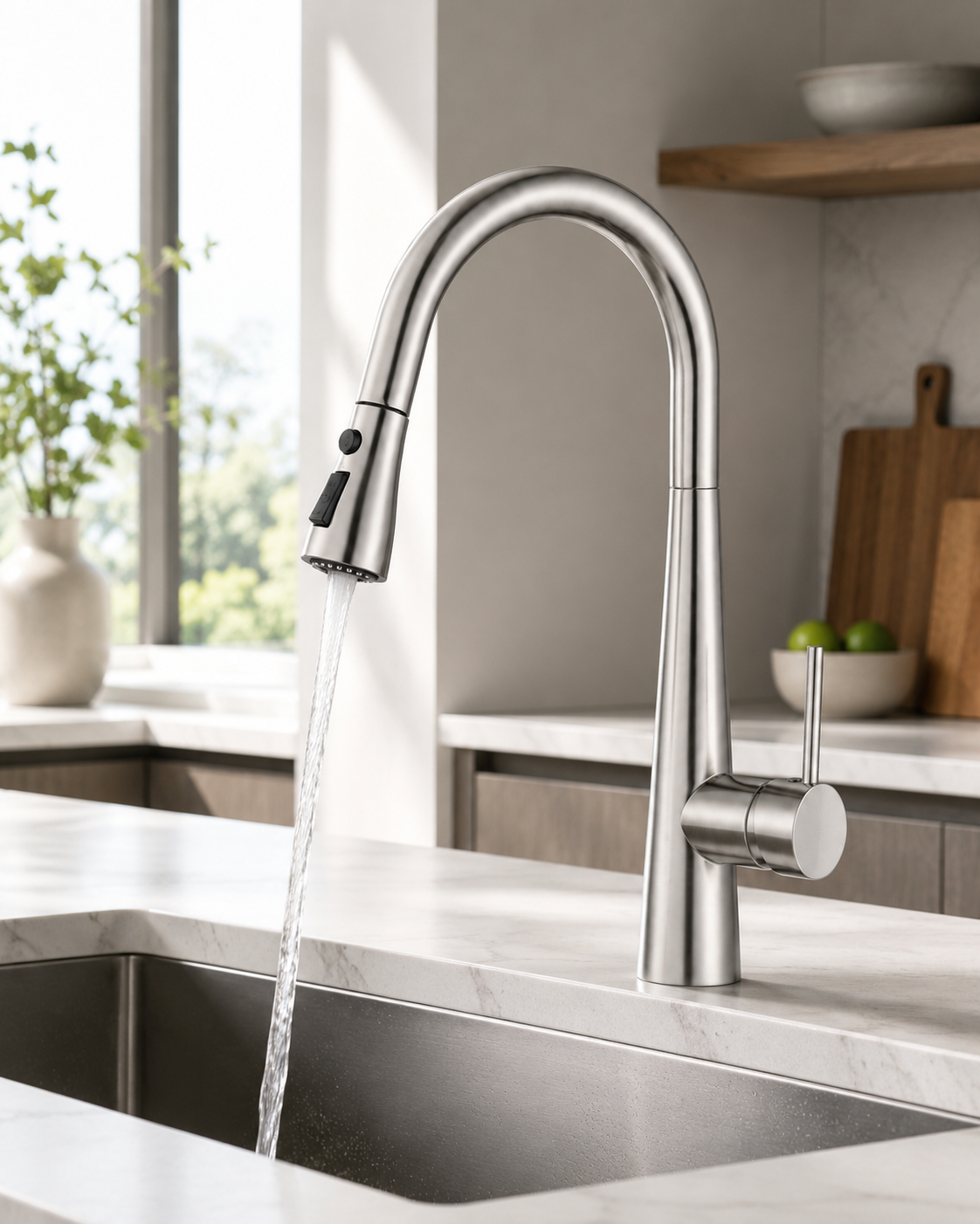 SANIKB F372602 brass faucet shown installed in a styled bathroom — lifestyle scene.