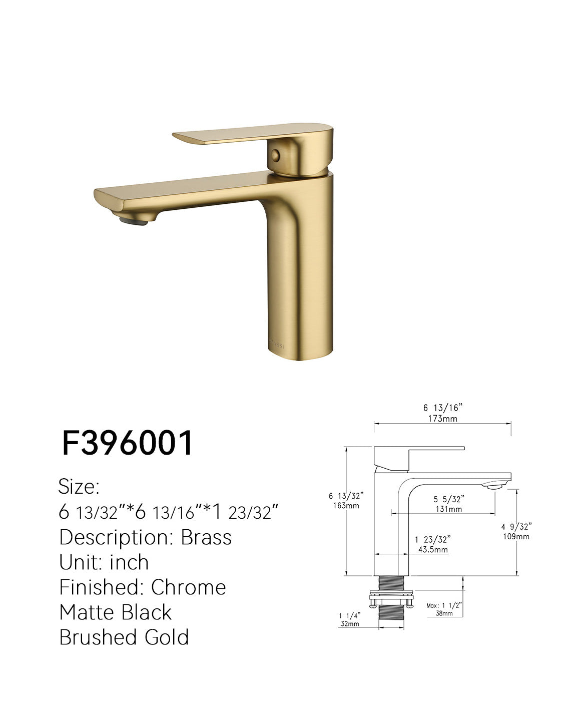 SANIKB Single-Hole Bathroom Faucet F396001