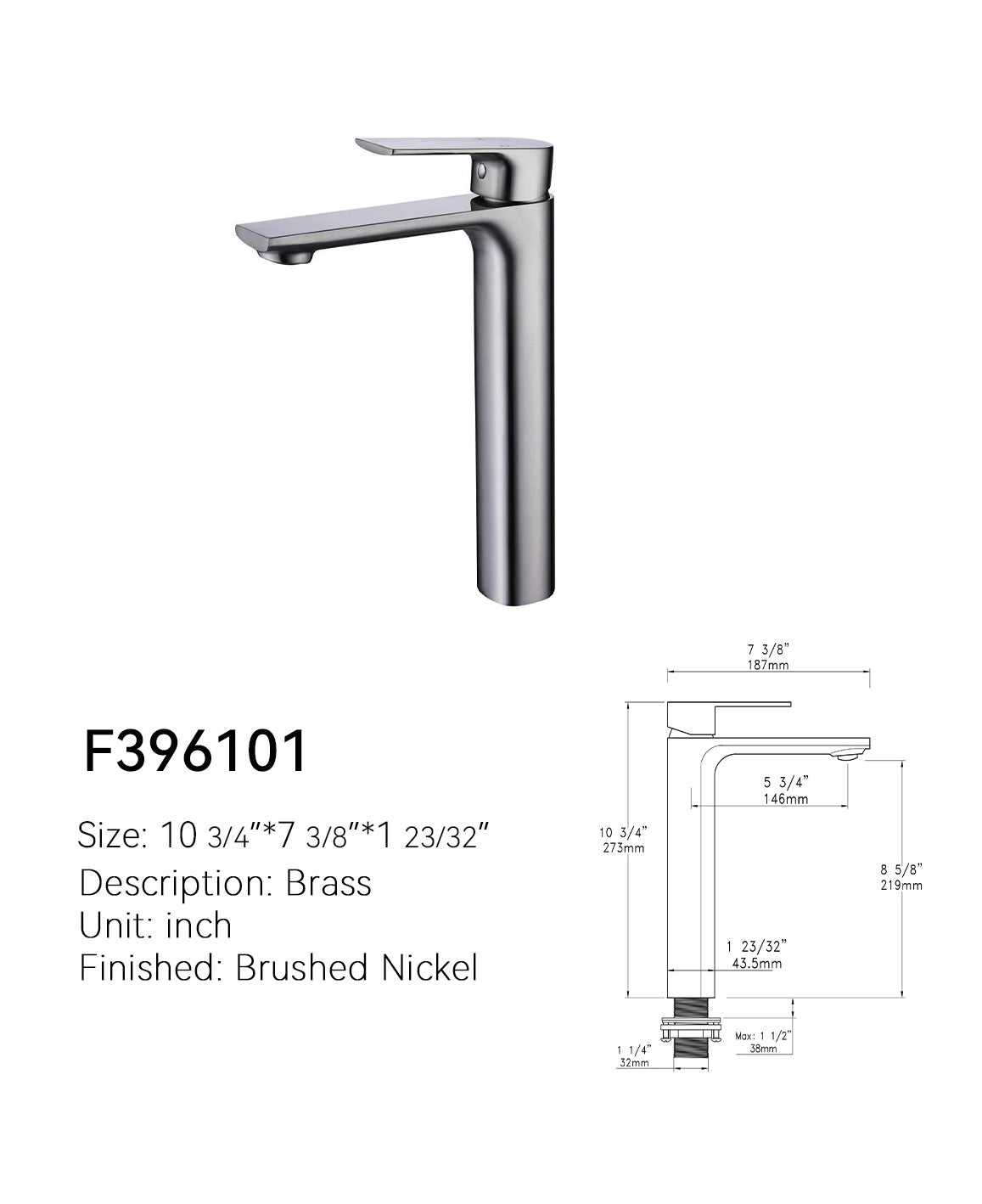 SANIKB Single-Hole Bathroom Faucet F396101