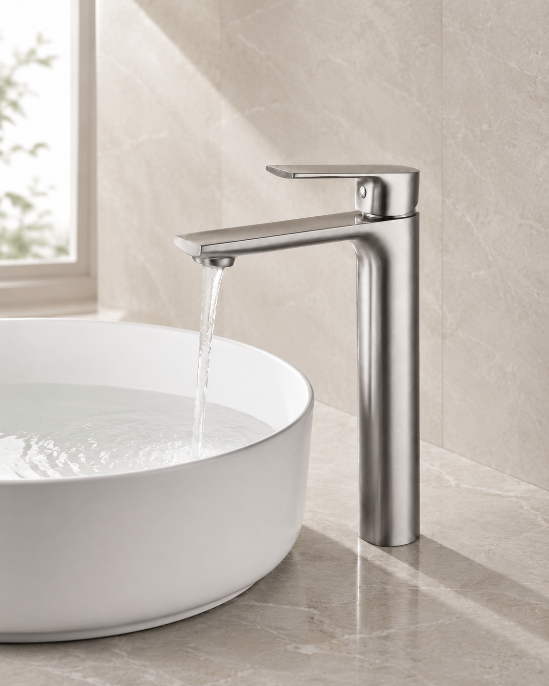 SANIKB F396101 brass faucet shown installed in a styled bathroom — lifestyle scene.