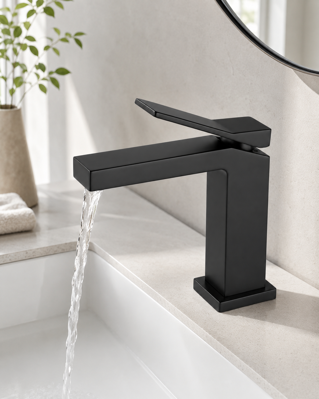 SANIKB F411001 brass faucet shown installed in a styled bathroom — lifestyle scene.