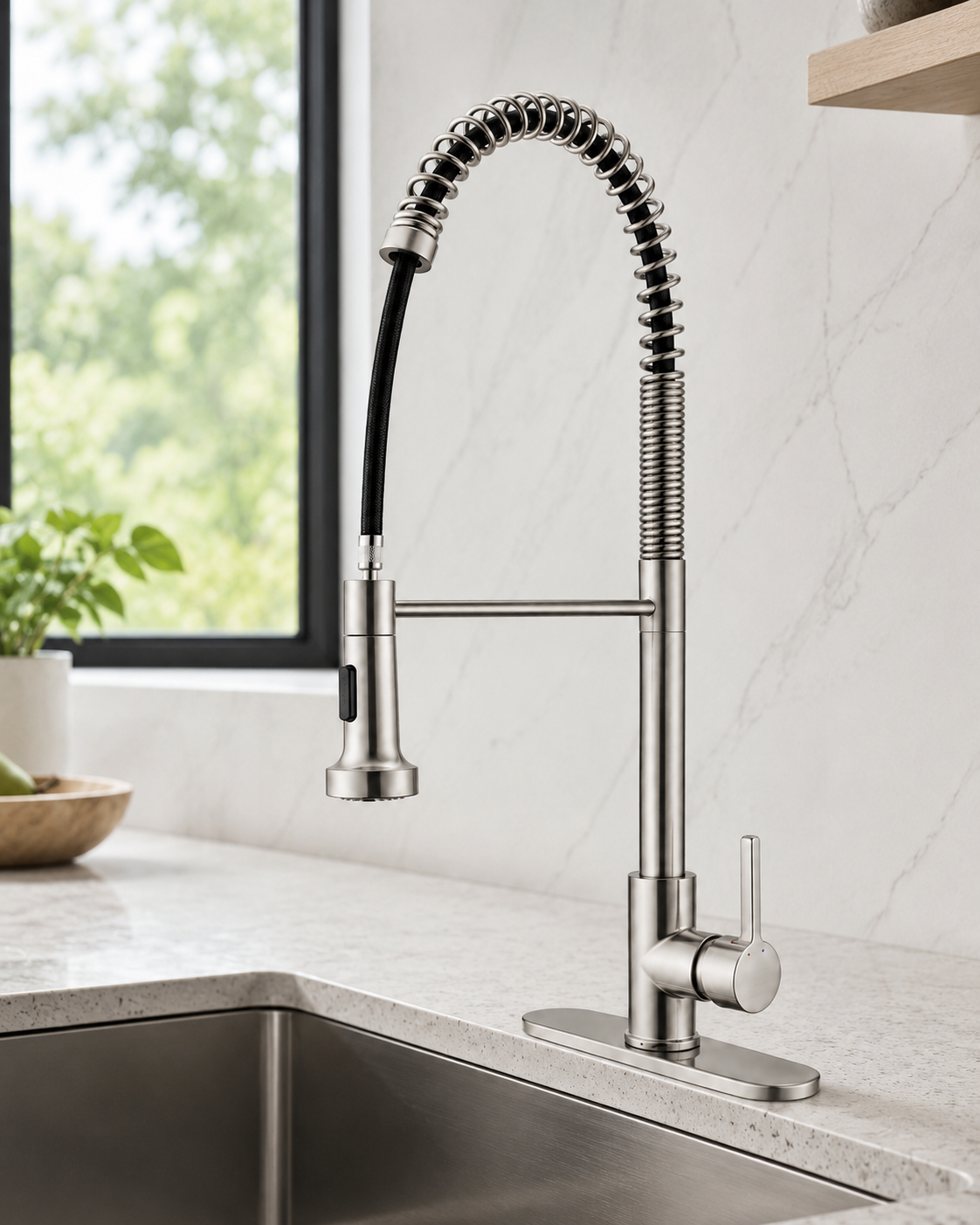 SANIKB F422003 brass faucet shown installed in a styled bathroom — lifestyle scene.