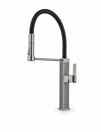 21-inch pull-down kitchen faucet, brass body, high-arc gooseneck spout with pull-down spray head — SANIKB F432102
