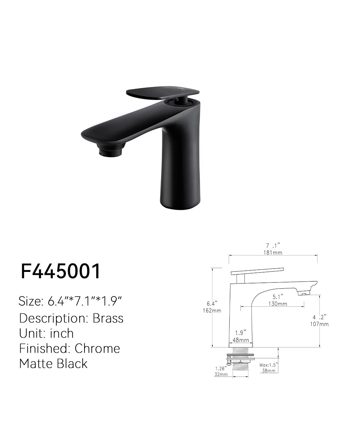 SANIKB Single-Hole Bathroom Faucet F445001