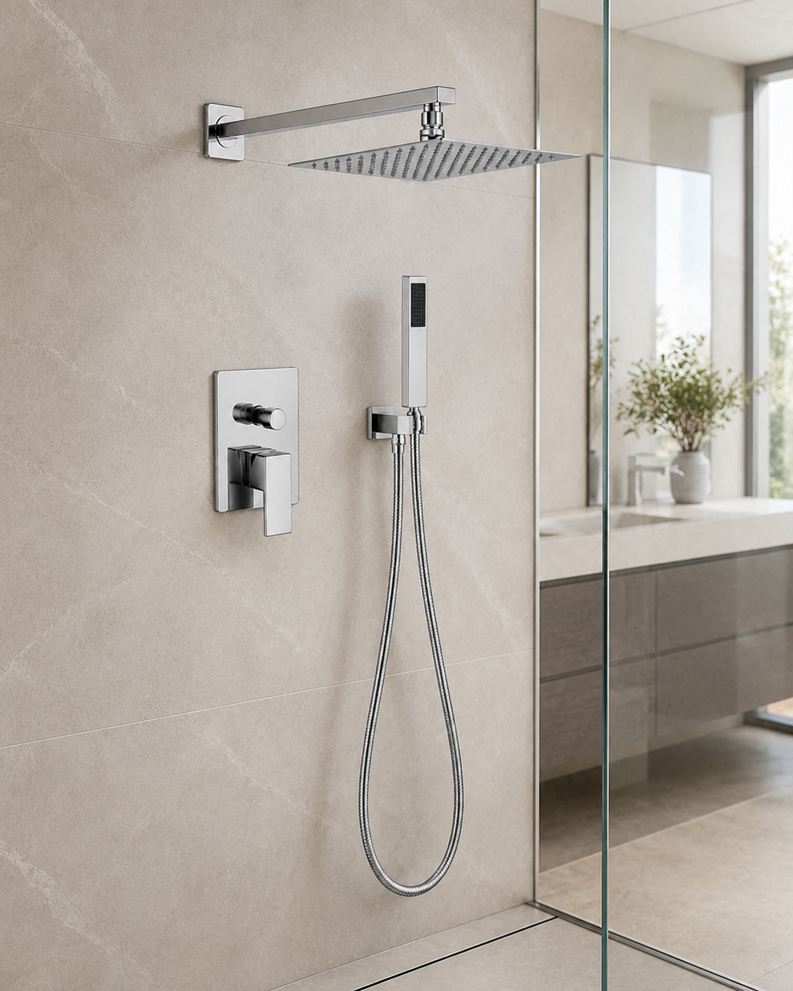 SANIKB F448208 brass faucet shown installed in a styled bathroom — lifestyle scene.