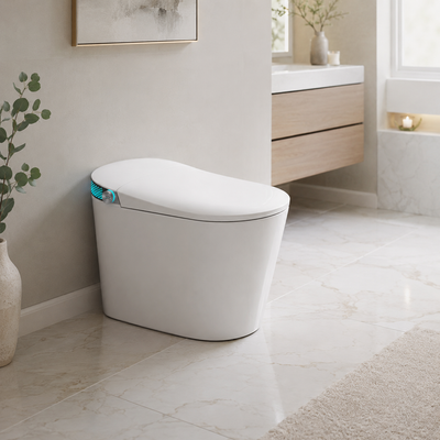 Black touchless-flush smart toilet with automatic lid — SANIKB G5