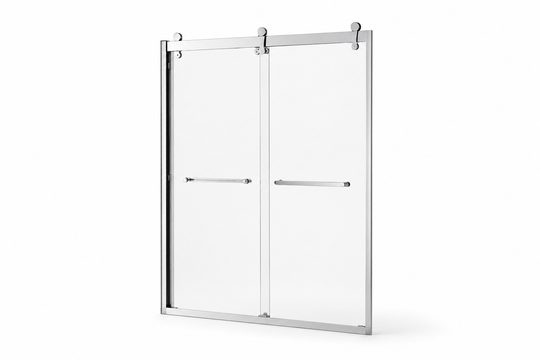 Framed bypass shower door GPQ2-2 with two sliding glass panels and a chrome frame on a white background