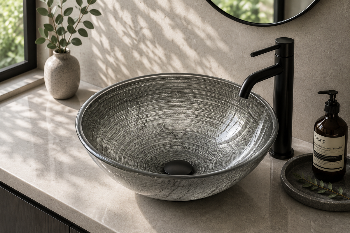 Giovanni Artistic Silver Glass Vessel Bathroom Sink GL009 — SANIKB